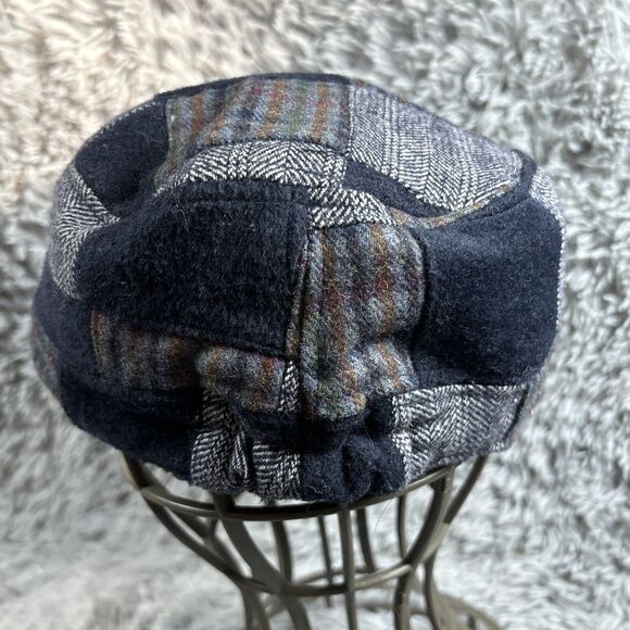 Patchwork Women’s Cap Hat Navy Blue Brim Plaid Tartan Retro 60s Mod MCM Artsy - Picture 8 of 10